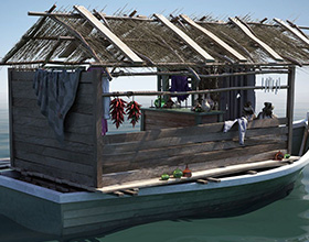 湖边渔船改造的木房子