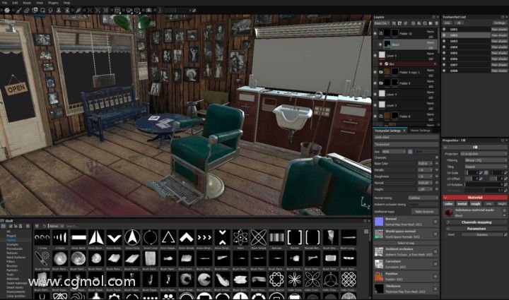 在Autodesk Maya中创建的3D电影黑色场景的纹理。