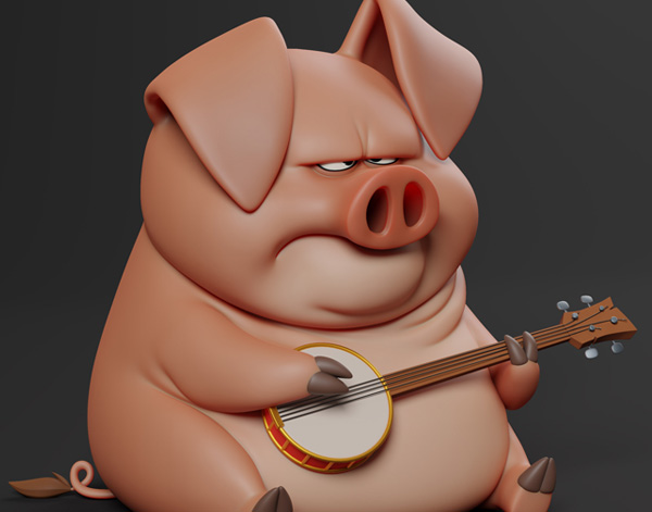 演奏班卓琴的猪