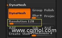如何使用DynaMesh中的Resolution参数来设置细分等级